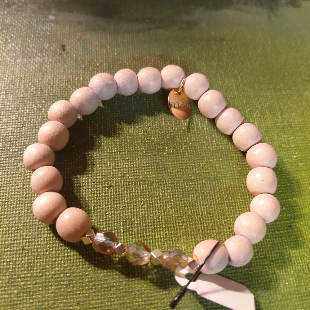 Chic Wooden Bead Bracelet with Crystal Touch